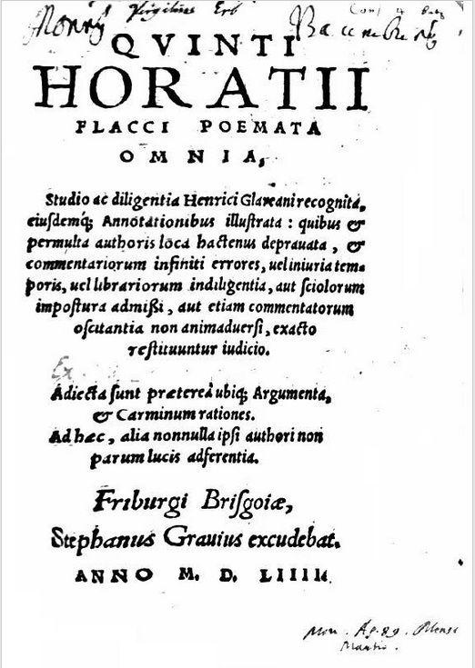 frontespizio di un'edizione del XVI secolo di tutte le opere di Orazio 