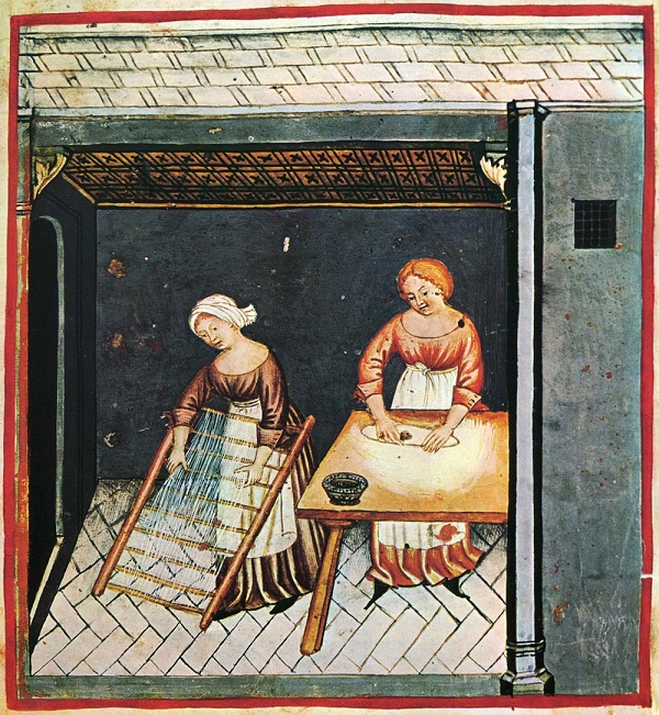 Miniatura dal Theatrum sanitatis, manoscritto (n. 4182) del XIV secolo custodito nella Biblioteca Casanatense a Roma (immagine tratta da https://upload.wikimedia.org/wikipedia/commons/e/e8/6-alimenti%2C_pasta%2CTaccuino_Sanitatis%2C_Casanatense_4182..jpg)