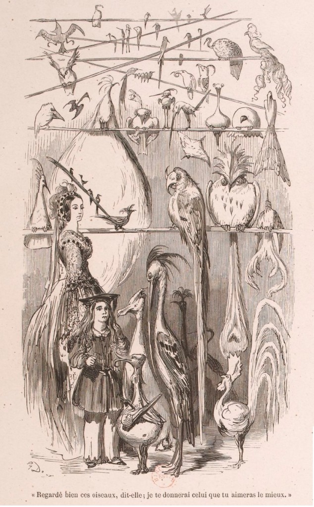 Tavola (incisione di Gustave Doré) fuori testo di Contes d'une vieille fille à ses neveux, di Émile de Girardin, uscito per i tipi di Michel Lévy Frères, a Parigi nel 1856