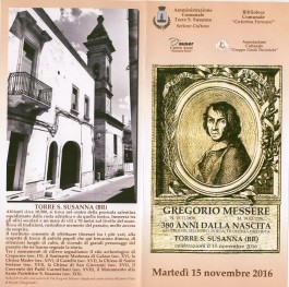 Torre S. Susanna (BR) celebra Gregorio Messere a  380 anni dalla nascita